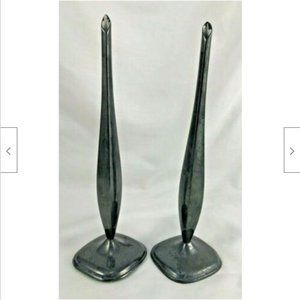 Set of 2 Vtg Silver Plated 8" Flower Bud Metal Vase Minimal Sleek Modern